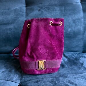 Salvatore Ferragamo Purple Suede Bucket Bag